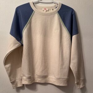 Levi's Men's Cream and Navy Crewneck Sweater